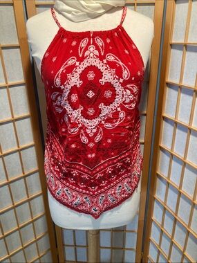 Red Bandana Print Halter Tank Top (G16)